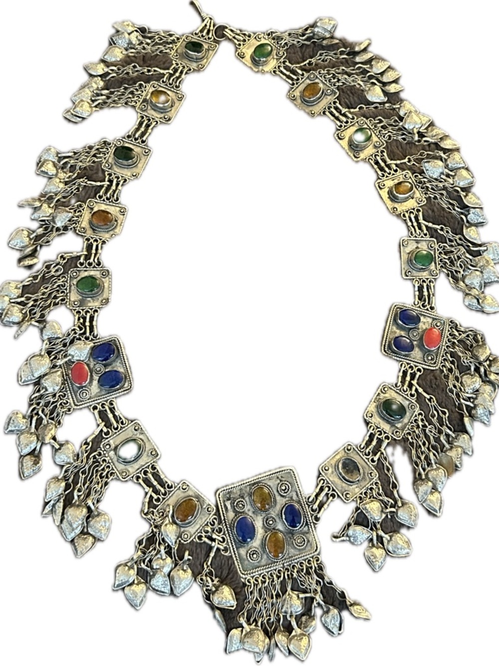 Boho Statement Belt Silver Tone Multicolor Heart Charm Fringe Belt